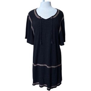 Garnet Hill Organic Linen Black Embroidered Beach Cover Up Dress